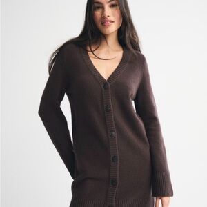 Abercrombie & Fitch Long-Sleeve Cardigan Mini Sweater Dress Brown